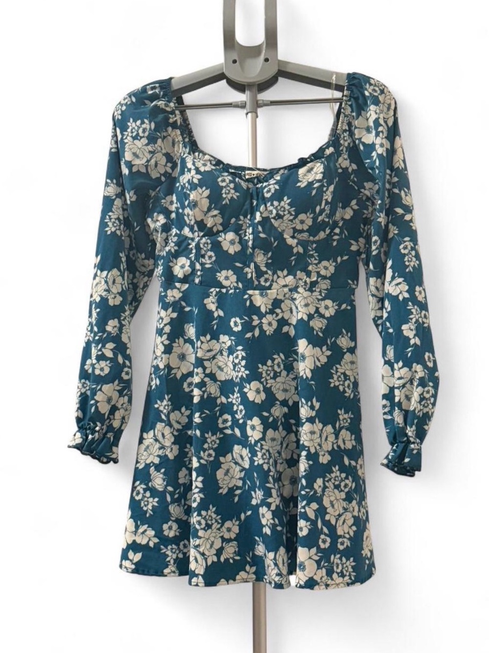 Othr Teal Floral Long-Sleeve Mini Dress